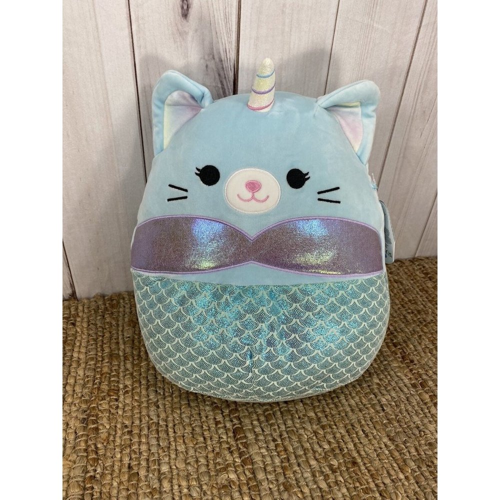 Squishmallow Svetlana Caticorn Mermaid Sequin Squad 12" Large Plush Teal Pink